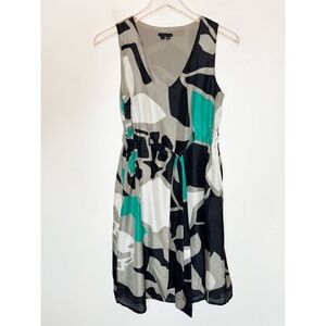 Theory Alfa Floret Silk Multi Color Abstract Waist Tie Dress